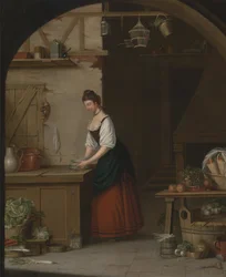 Niña atando espárragos